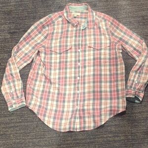 Lucky Brand Women's Pink and White Plaid Shirt